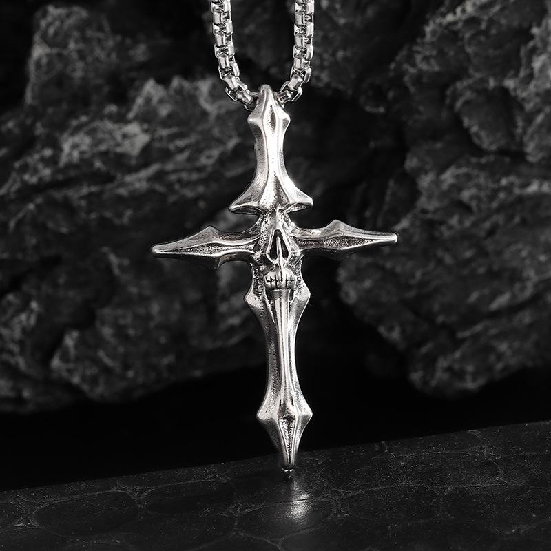 Street Dark Retro Bone Cross Jewelry Pendant Necklace 60CM(Necklace Long)