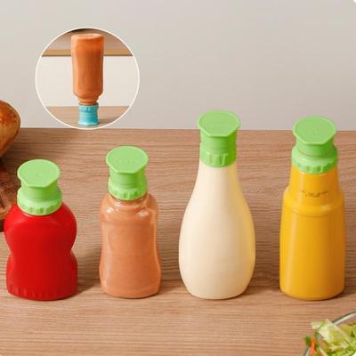 Conjunto de 4 Peças de Dispensador de Molho para Salada de Grau Alimentício PP Tampas para Garrafa Squeeze de Molho para Molho Xarope Geleia Ketchup Utensílios de Cozinha