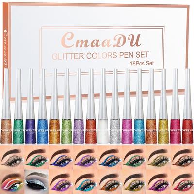 16 Pcs Liquid Eyeliner Set Sequin Makeup Eyeliner Eye Makeup Waterproof Quick Drying No Smudging Eyes Cosmetics
