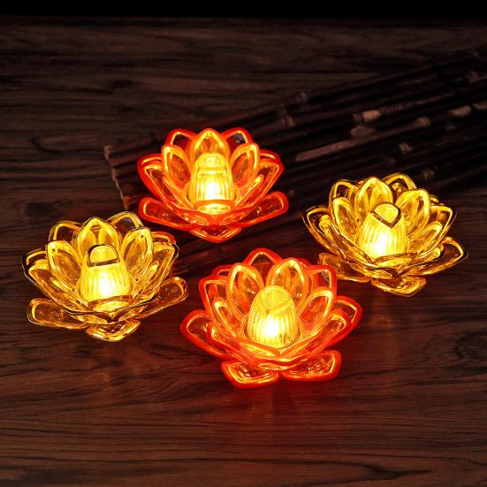 Diwali LED Lotosová svíčka Lampa na baterie Elektronické svíčky bez plamene Buddhistické stolní noční světlo do chrámu Stolní středový prvek