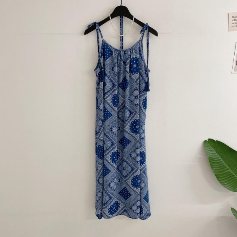 Honey J Women Paisley Tassel Ribbon Tie Sleeveless Long Dress 4 Colors