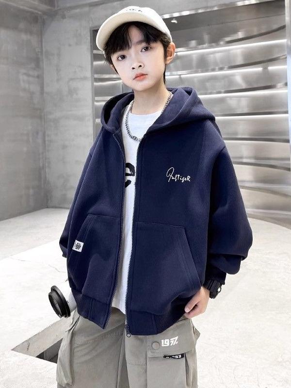 Kids' Trendy Zipper Hoodie: Autumn/Winter Velvet-Lined Loose Cardigan for Boys & Girls