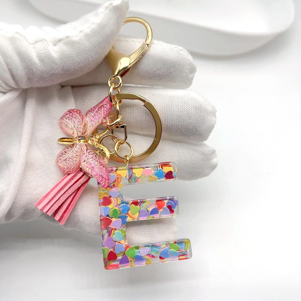 Portachiavi Moda Europea e Americana Farfalla Amore Iniziale con Dettaglio Paillettes