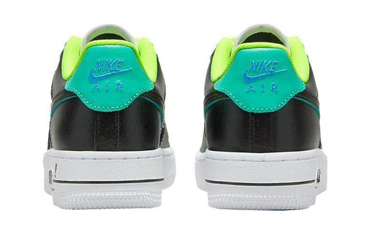 Nike Air Force 1 Graffiti Leather Abrasion Resistant Low Top Kids' Skateboarding Shoes Black Green Teenagers DX3349-100