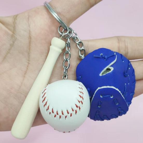 Baseball Keychain Pendant Zinc-Iron Alloy Wood Faux Leather Baseball Bat Cap Team Gift Baseball Fan Accessory