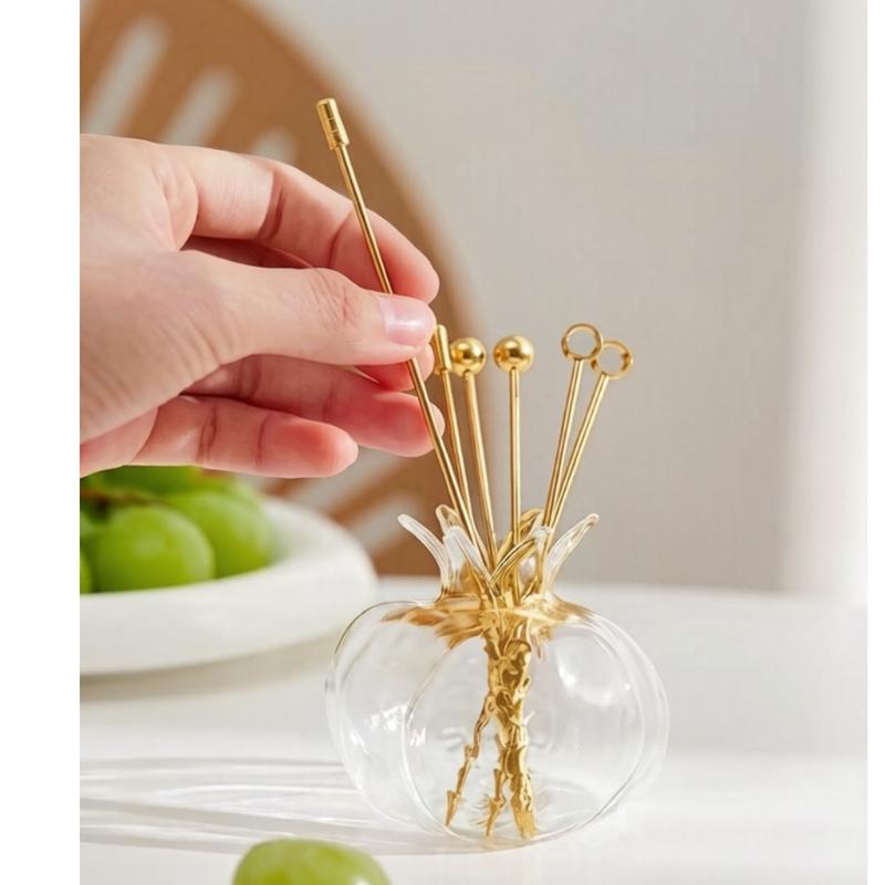20Pcs Elegant Gold Cocktail Skewers Perfect For Fruits Dessert And Appetizers Stainless Steel Picks