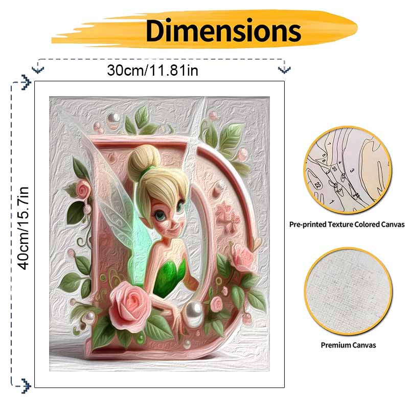Disney Tinker Bell floral letter D digital oil painting art kit DIY handmade home decoration gift
