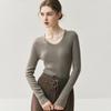 100% Wool Slim Fit U-Neck Seamless Knitted Sweater
