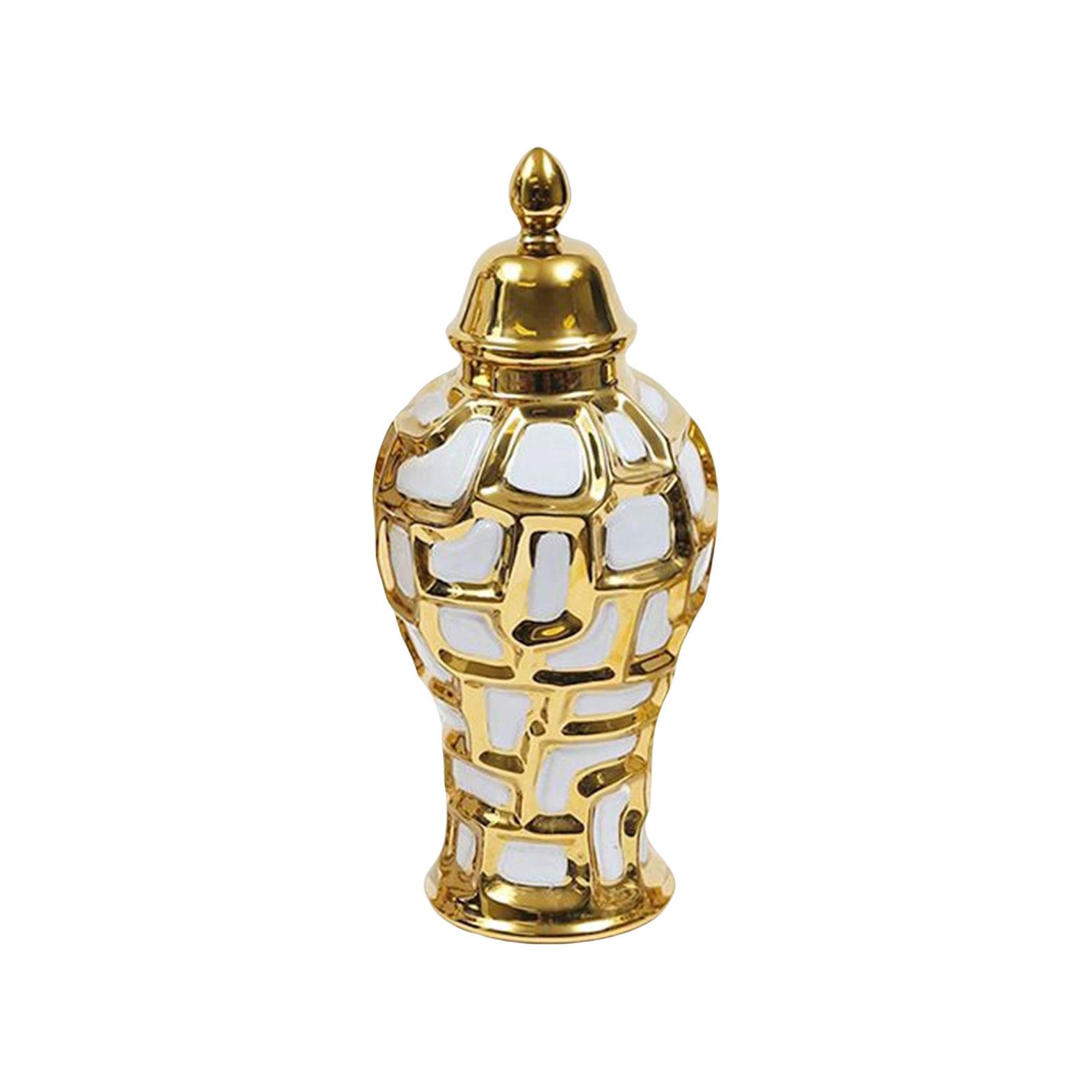 

Элегантная керамическая ваза-банка с золотой решеткой и крышкой для хранения, для декоративной экспозиции в домах и на мероприятиях M