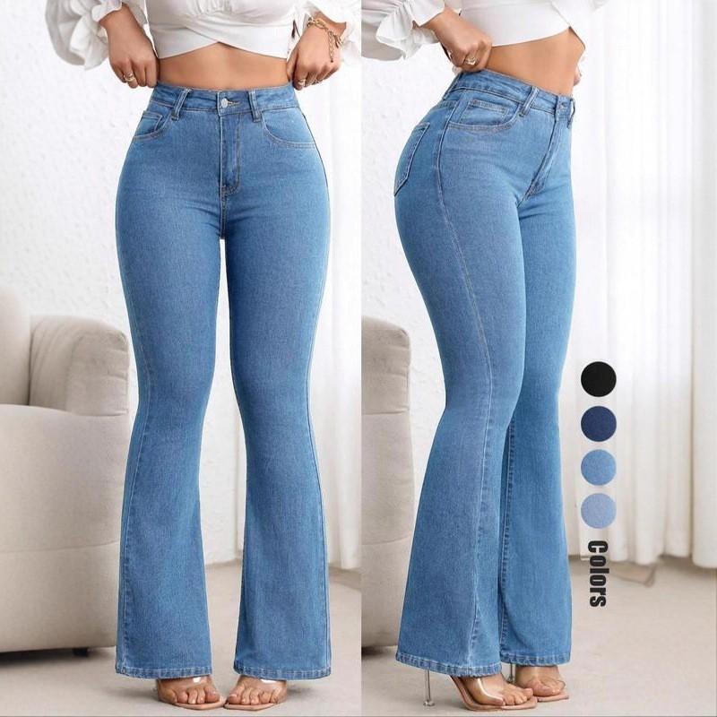 Womens High Waist Stretch Flared Jeans Slim Fit Bootcut Denim Pants Office Casual Wear