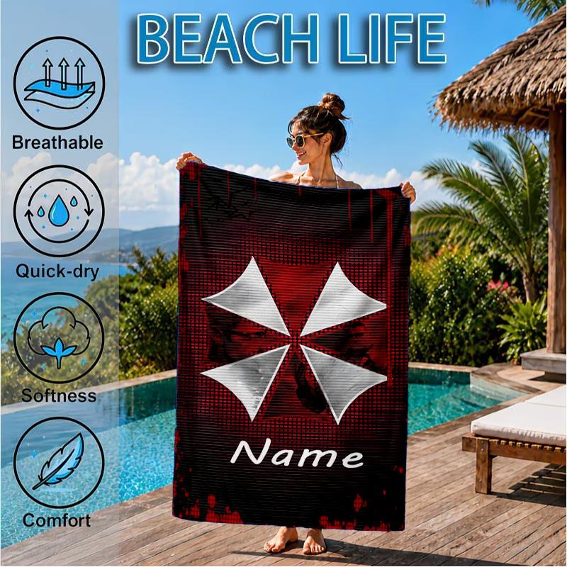 Custom Name Resident Umbrella Corporation Beach Towel Microfiber Beach Towel, Lightweight and Quick-Dry, for Summer Travel, Swimming Pool Gift