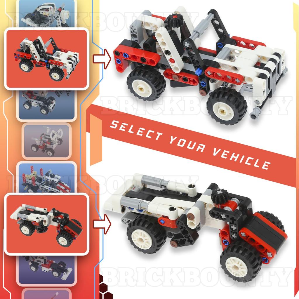 BrickBounty 22 In 1 Racing Car and Motorcycle Toy Set (289 Pieces), Bricks Transform from Car To Scooter, Robot, Helicopter, Swing, MOC Building