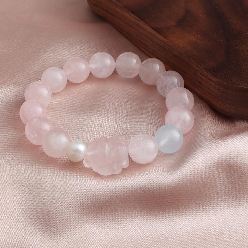 Bracelet powder crystal aquamarine pearl nine-tailed crystal bracelet fashionable and simple commuting dopamine national style
