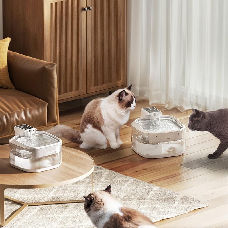 USB Rechargeable Pet Water Fountain 5000mah Battery Large Capacity 4.5L Quiet Operations for Cats Small Dog Watering Use