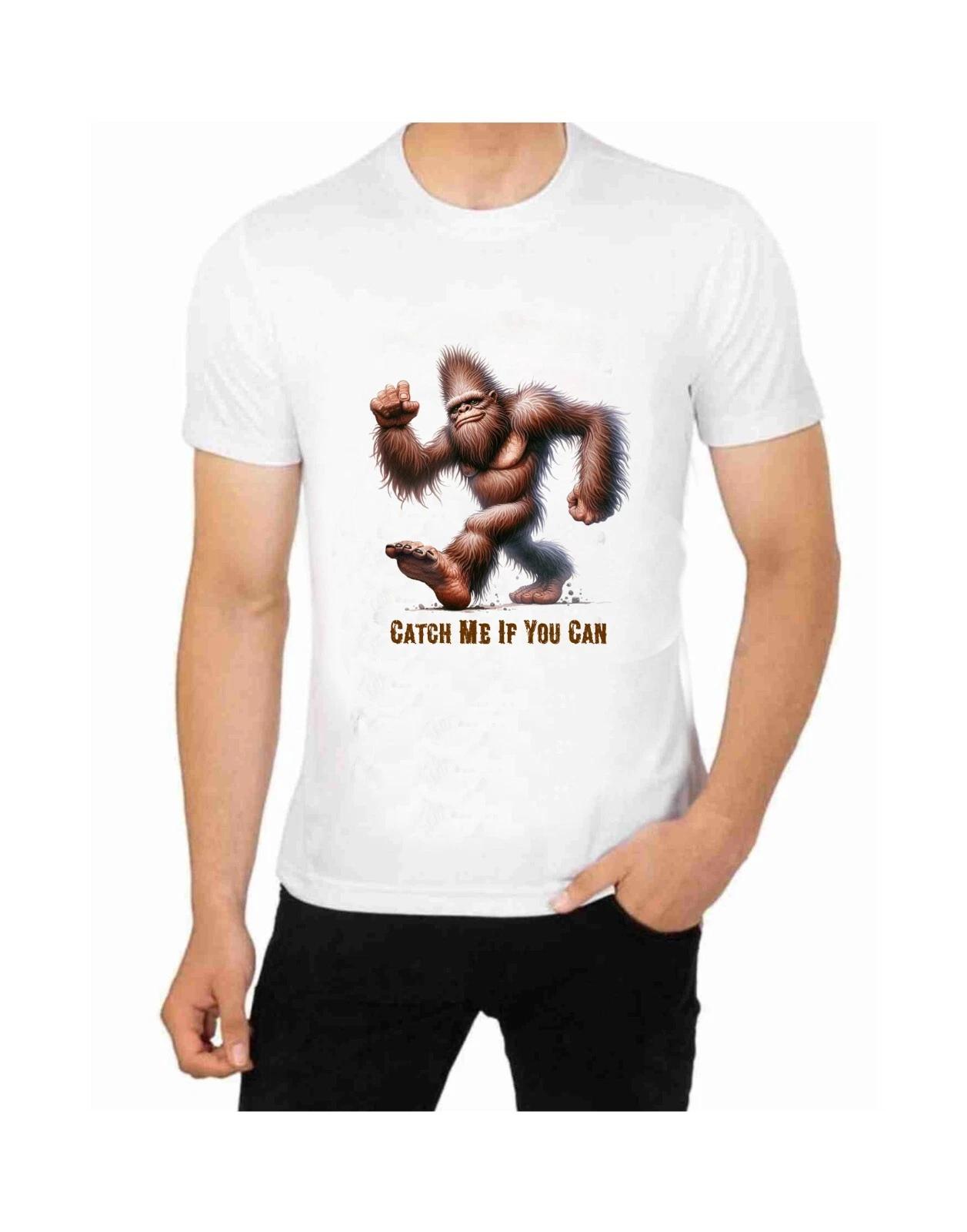 Bigfoot Sasquatch Catch Me If You Can T-Shirt Men Apparel Monsters Animals Art 3XL
