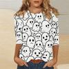 Women's Fashion Casual Three-quarter Sleeve Halloween Printed Round Neck Top