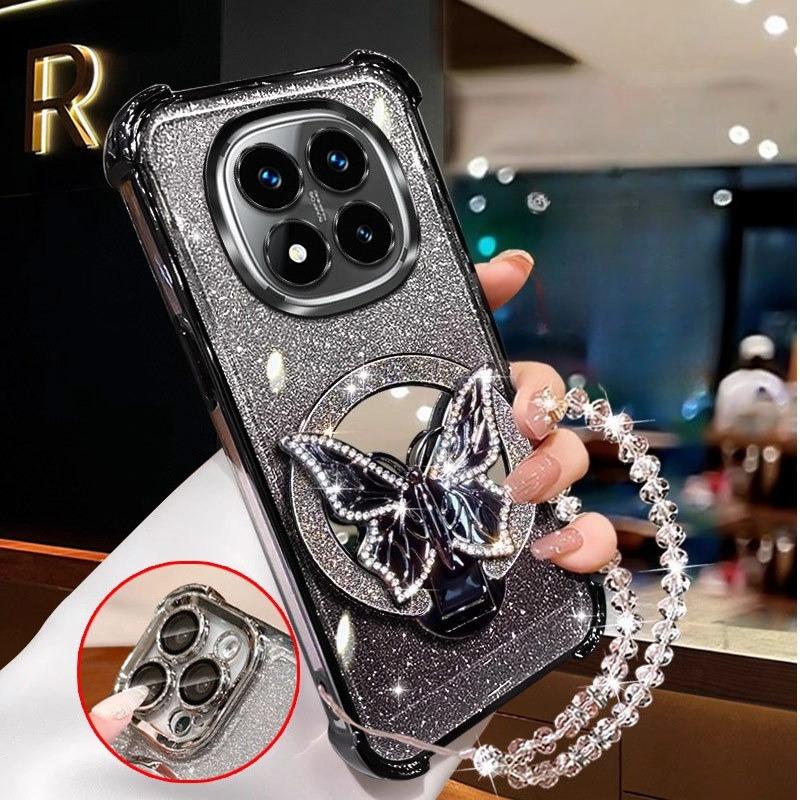 

Блестящий чехол-браслет с зеркалом и кристаллами в виде бабочки для Xiaomi Redmi Note 15 15C 14 14C 13 13C 12 11 Pro Plus 4G 5G Противоударный чехол Redmi 13 4G чёрный