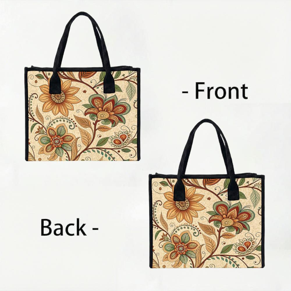 Vintage Floral Large Capacity Handbag for Daily Commute Shopping Casual Portable Tote Bag for Women