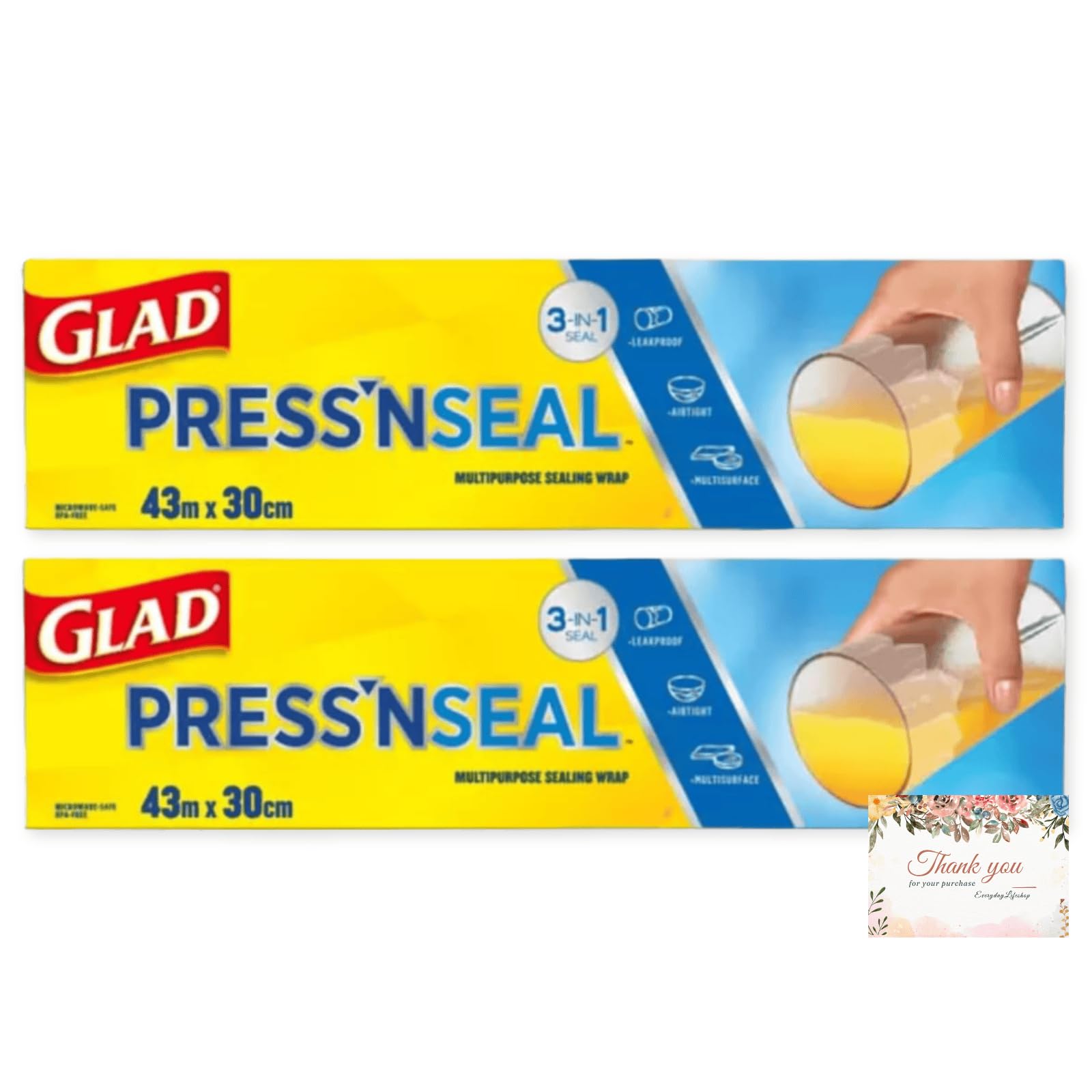 GLAD Seal Wrap 140 x Food Storage Large Bulk Purchase Press n (43.4m 30cm) 2-Pack - Multi-purpose Wrap, Airtight, Capacity,