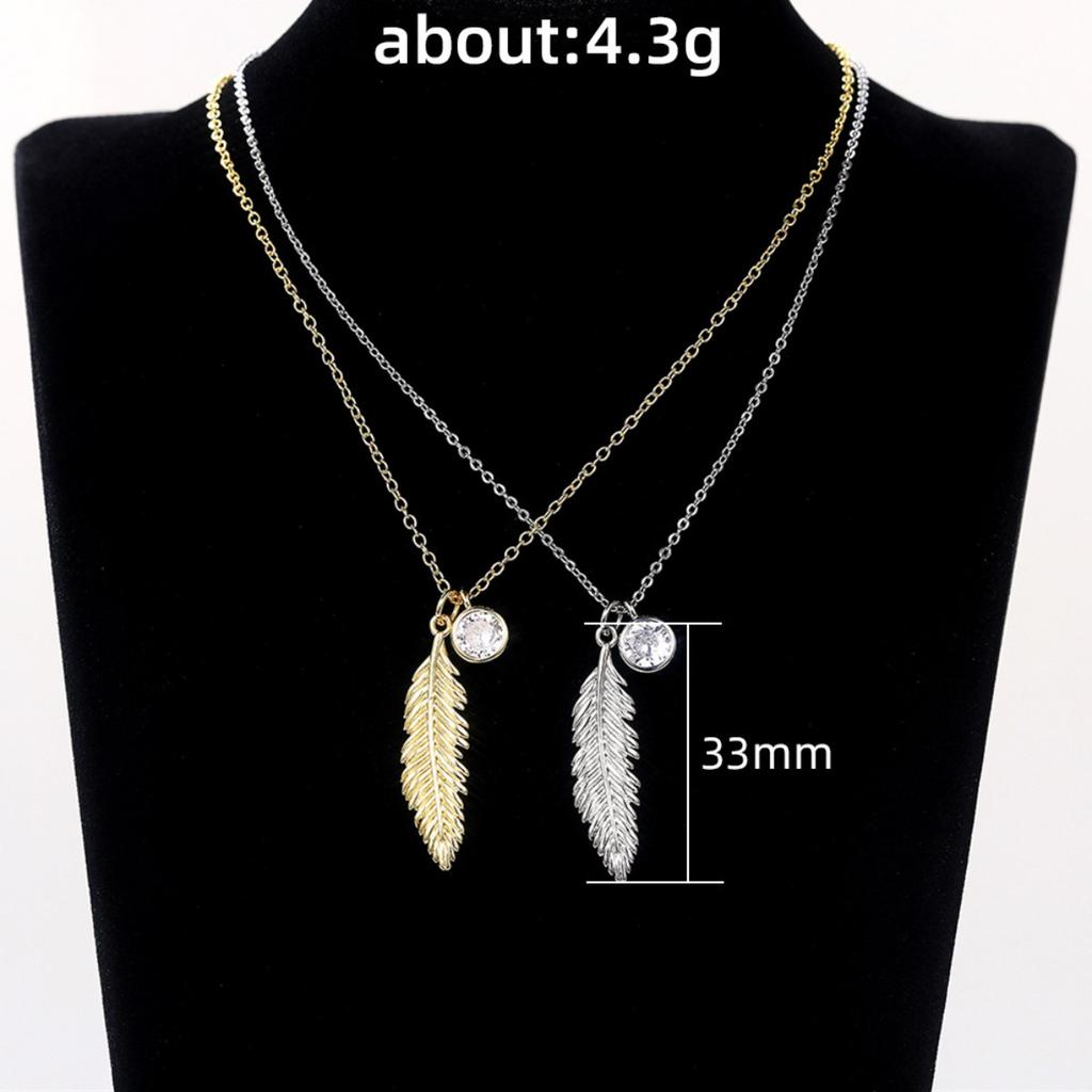 Vintage Feather Pendant Necklace with Sparkling Round Stone Accent Elegant Nature Inspired Jewelry for Women