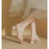 Fairy wind mid-heeled slippers female summer outer wear temperament pearl word strap sandals thick heel high heels sandals