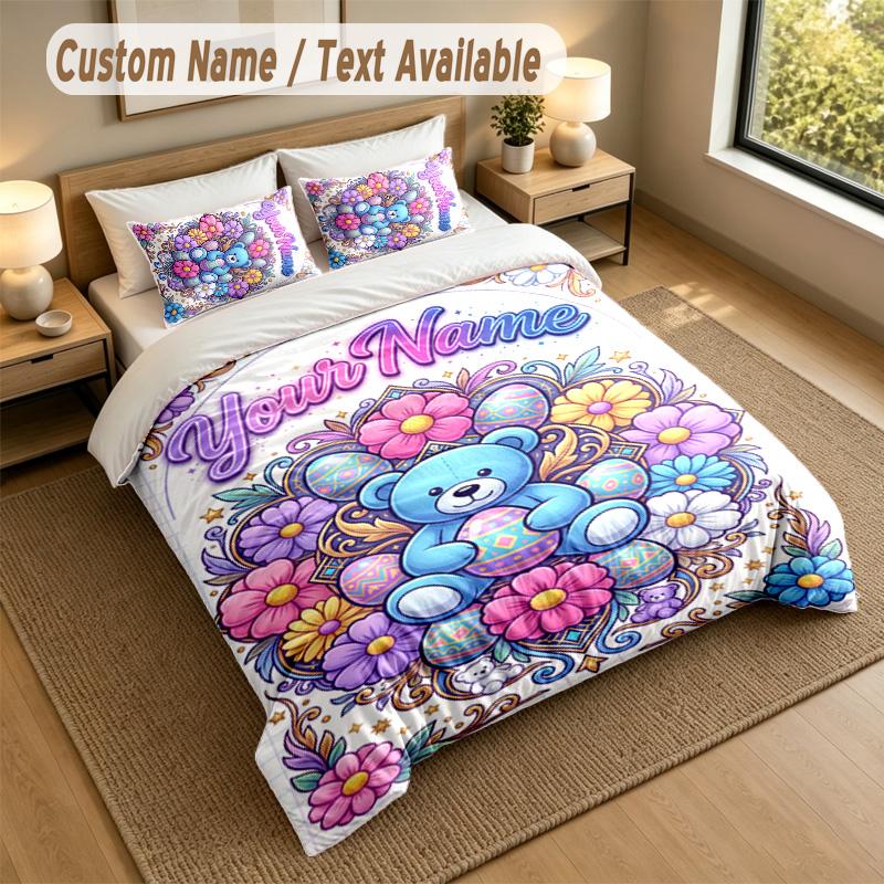 Bear Panda Theme Personalized 3Pcs Bedding Set Custom Text & Name 1 Sheet 2 Pillowcases Household Bedding 1pc