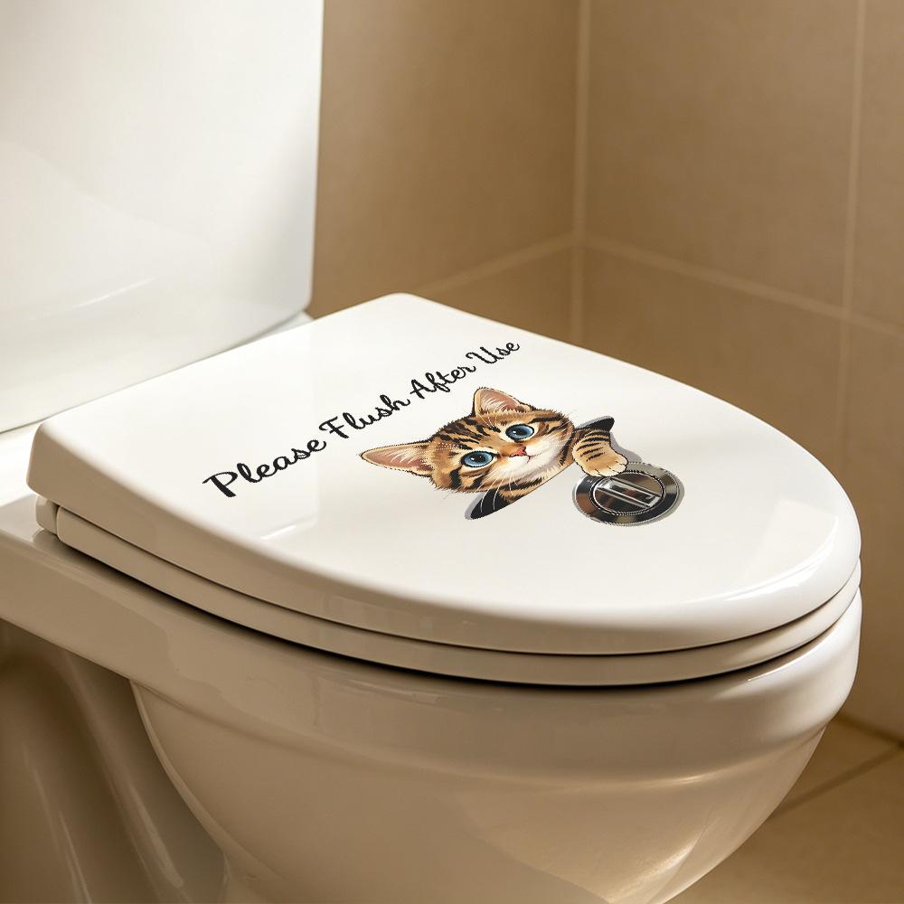 Adesivo da Toilette Gatto Tigrato Cartone Animato Rimovibile Autoadesivo Decorazione Bagno