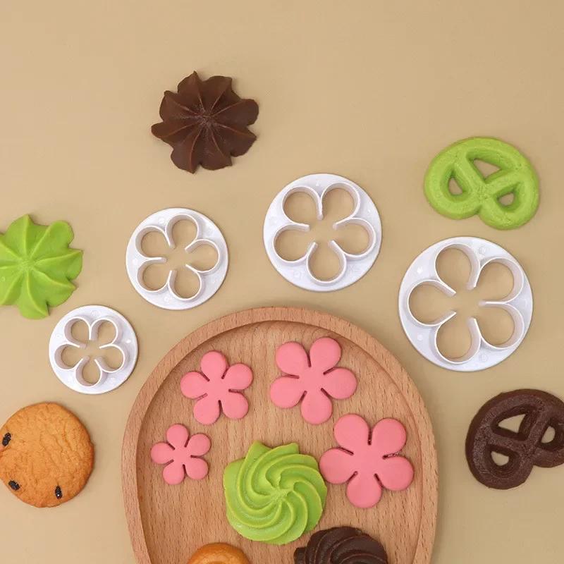 4Pcs Rose Flower Fondant Cake Decorating Mould Plum Blossom Dessert Cookies Cutter Mold Gum Paste Pastry Tools Baking Supplies