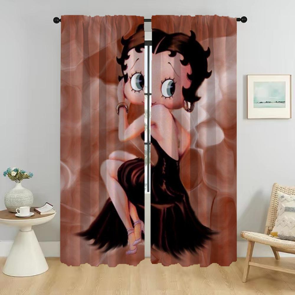 Elegant Room Curtains for Living Room Bettys Boops Window Curtain Tulle for Bedroom Home Interior Curtains 2 Pieces Partition