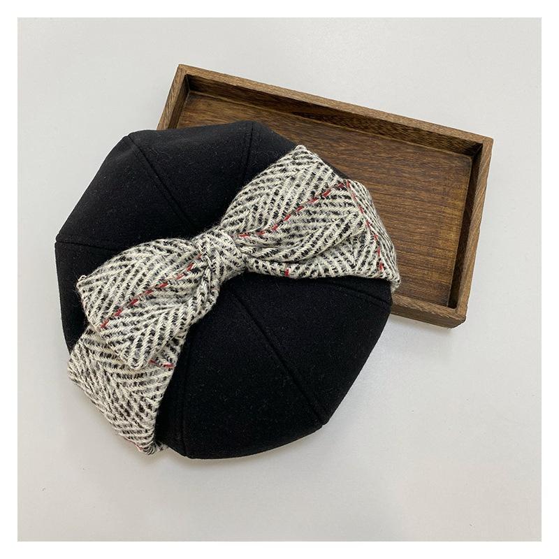 

Детский берет Осень и Зима Черный Клетчатый Бант Шерстяная Шляпа Художника Девочки Мода Универсальная Шляпа-берет 50-54cm