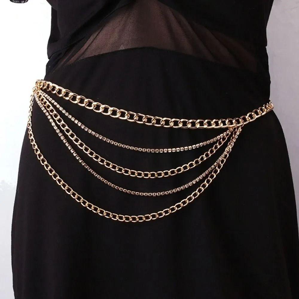 Rhinestone Inlaid Body Chain Multi Layer Design Rhinestone Belt Fashion Waist Chain Party Wear