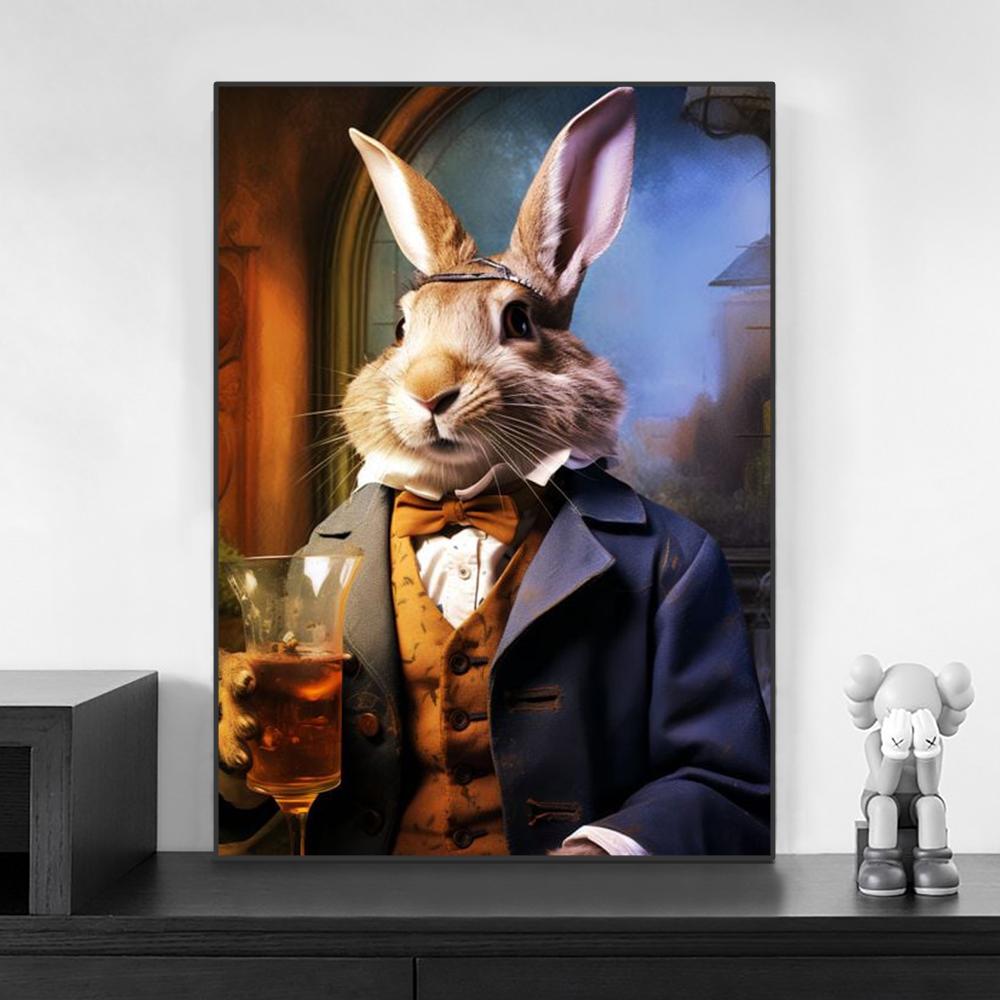 Tierkostüm Gentleman Trinkender Gorilla Löwe Hase Bier Bilder Lustige Bar Wandkunst Leinwandbild Heimdekoration