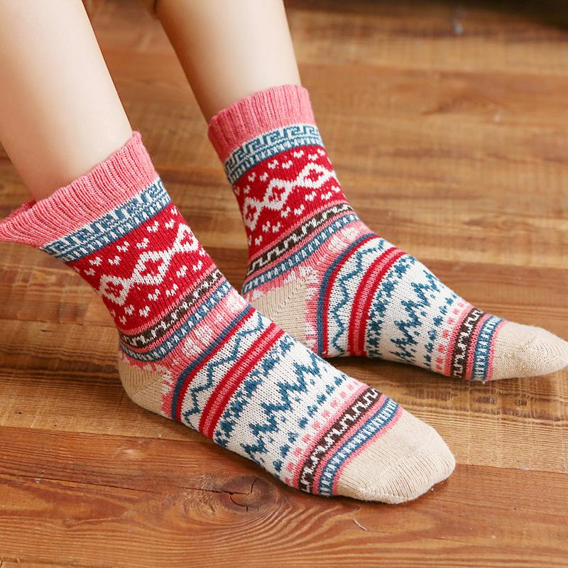 Women's Winter Wool Socks - Warm, Thick Retro Ethnic Style