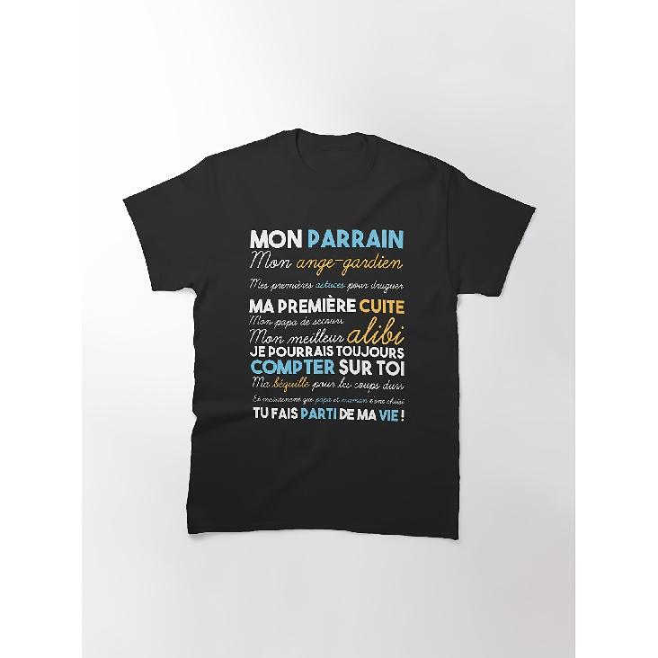 French Godfather T-Shirt - Mon Parrain Mon Ange-Gardien Print Short Sleeve Shirt, Casual Round Neck Tee Suitable For Seasons, Gift For Godparents &
