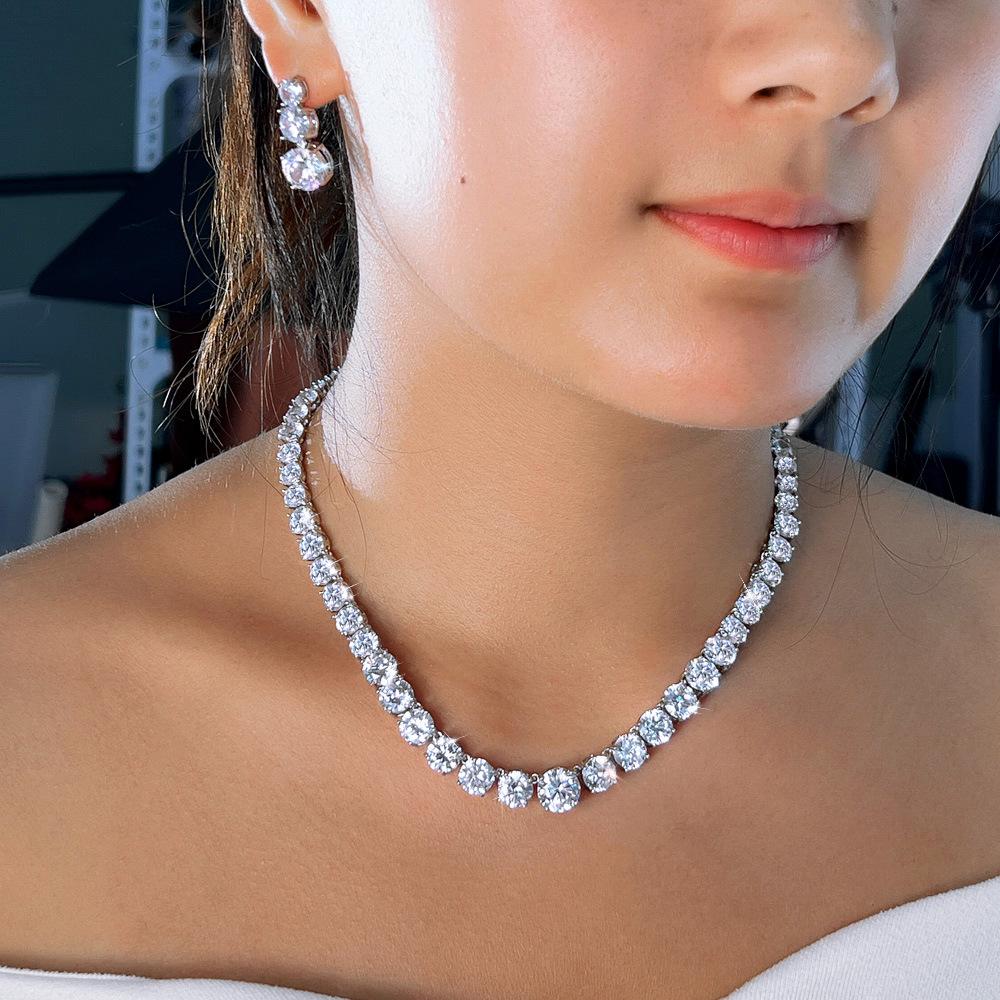 Diamond Full Zircon Bridal Necklace Earrings Set Wedding Dress Dress Dress Dinner Accessories Jewelry