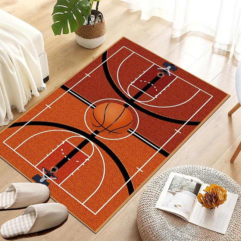 Basketbalveld Ontwerp Spelmat, Antislip Machine Wasbaar Oranje met Zwarte Markeringen Vilt Tapijt voor Binnen Sport Comfort Decor 40x60cm