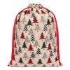 Gift Wrapping Supplies Christmas Tree Print Drawstring Bags, Faux Linen Xmas Treat Bag, Reusable Holiday Bags Candy & Apple Storage Pouch for