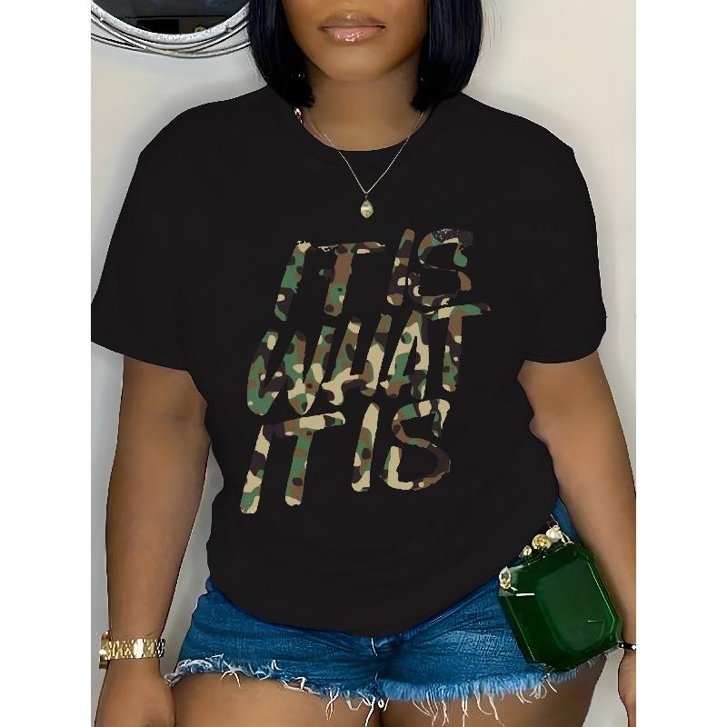 

European Size Womens Plus Size Geometric Camouflage Print T Shirt Polyester Knit Crew Neck Short Sleeve Pullover Casual Spring Summer Collection Top 4XL