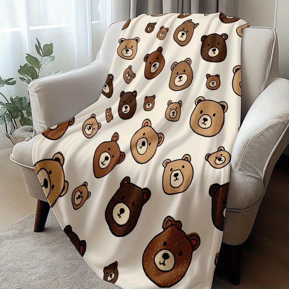 Cute Bear Print Flannel Throw Soft AllSeason Indoor Outdoor Decorative Blanket
