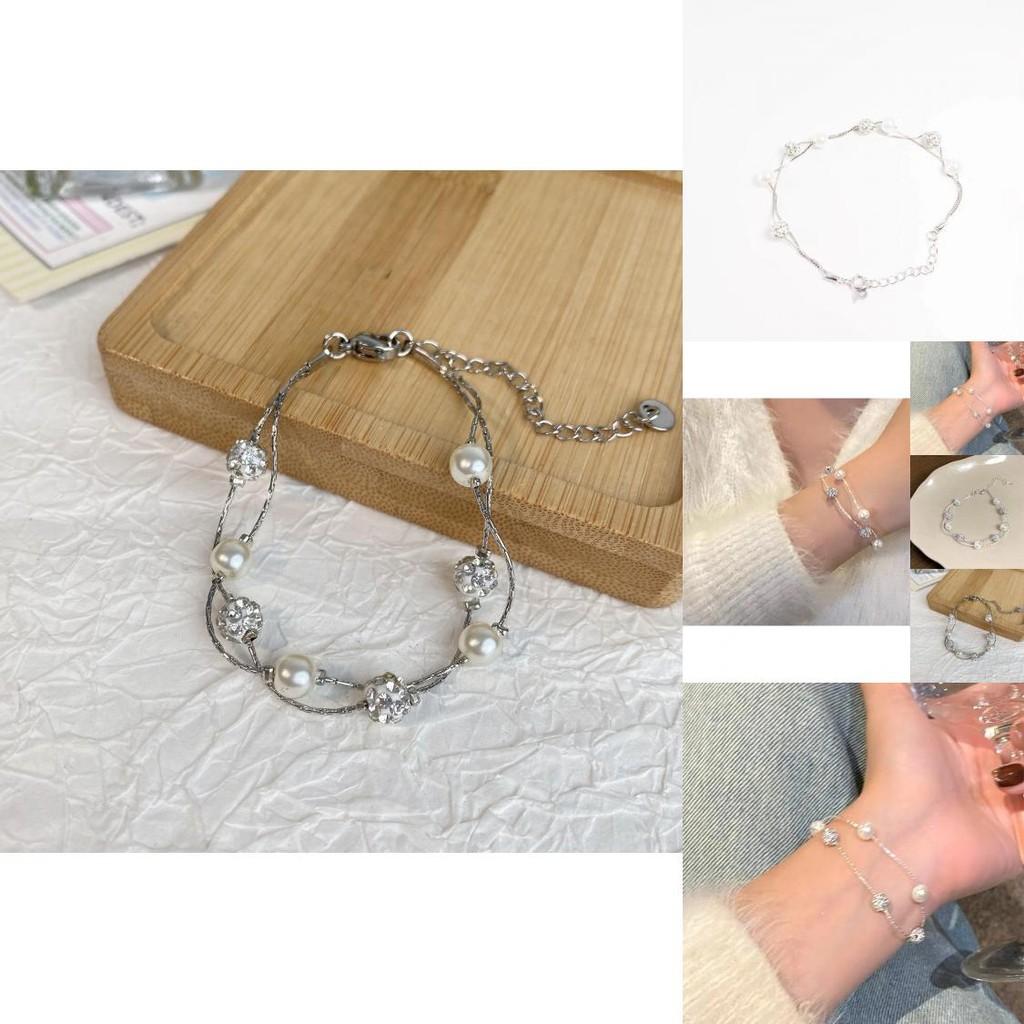 High-end Plated Titanium Steel Geometric Pearl Bracelet Fresh And Sweet Style For Women