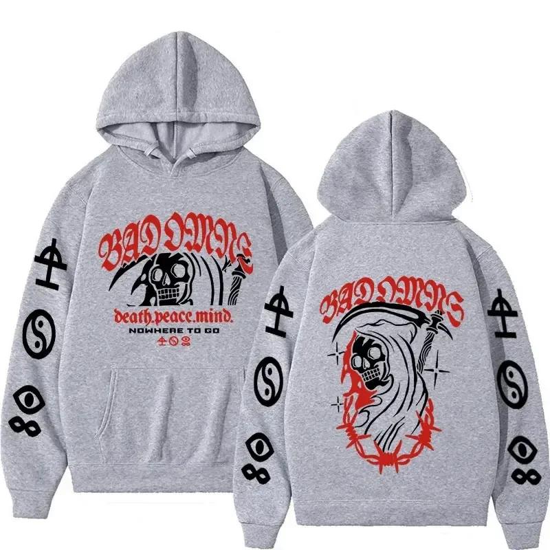 Bad Omens Band Tour Amerikansk Musikk Trykk Hettegenser Døden av Fred i Sinnet Skjelett Grafikk Hettegensere Mannlig Rock Gotisk Genser