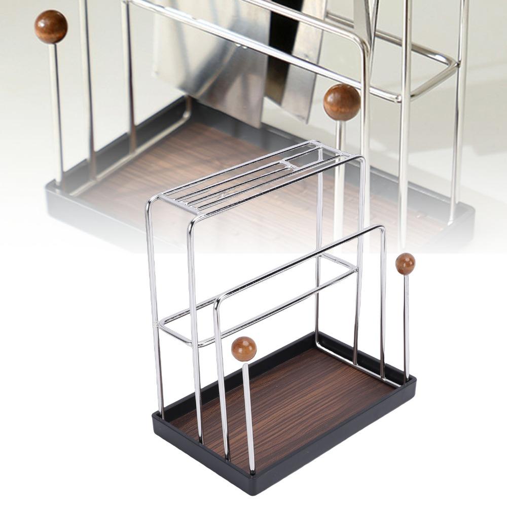 With Drain Tray Knife Holder Stainless Steel, Wood Dish Rag Holder Utensil Holder  Countertop