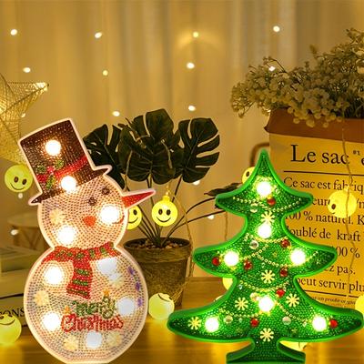 1set Christmas Day Diamond Painting Modelling Lamp LED Night Light Ornaments with Children's Diamond Stickers and Own Batteries