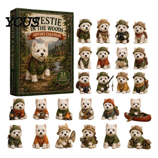 Xmas Party Favors 2026 Dog Christmas Advent Calendar, 24-Day Acrylic 2D Ornament Set Holiday Countdown Decorations with Cute Puppy Designs,