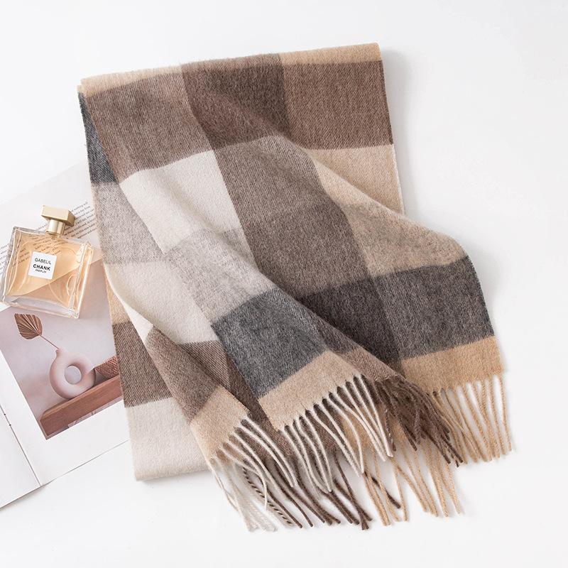 Plaid Wool Scarf for Men and Women High End Autumn and Winter Warm Scarf  Versatile Tassel Lambswool Shawl