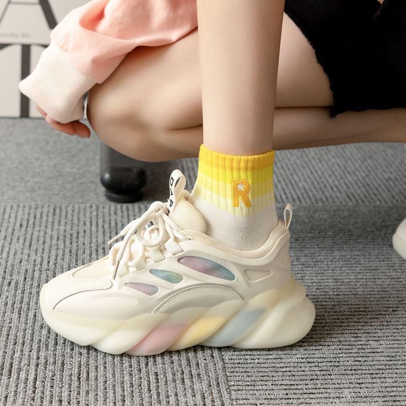 5 Pairs of Women's Spring and Summer Rainbow Letters Comfortable Breathable Preppy Short Socks