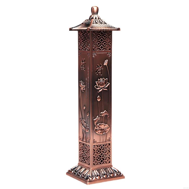 Antique Metal Hollow Vertical Incenses Burners With Lotuses Pattern Oriental Censers For Home Meditations And Decors B03E