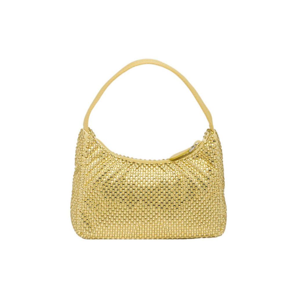 Prada Enamel Triangle Logo Crystal Fabric Hobo Bag Women Bags Pineapple-Yellow 1BC515_2AWL_F068X_V_OOO