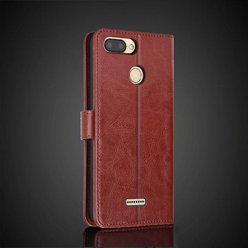 Kartenhalter Lederhülle für Xiaomi Redmi 6 Redmi6 PU Leder Klapphülle Retro Brieftasche Handyhülle Redmi 6 Business Fundas Coque