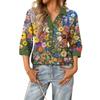 Damen modisches und lässiges Sommer V-Ausschnitt Patchwork Dreiviertelarm Blumenoberteil